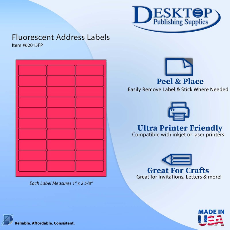 Desktop Publishing Supplies Fluorescent Address Labels - 1" x 2-5/8" - 30 Per Sheet - Bright Neon Color Mailing Stickers for High Visibility - Inkjet/Laser (Pink, 3,000 Labels) - Image 2